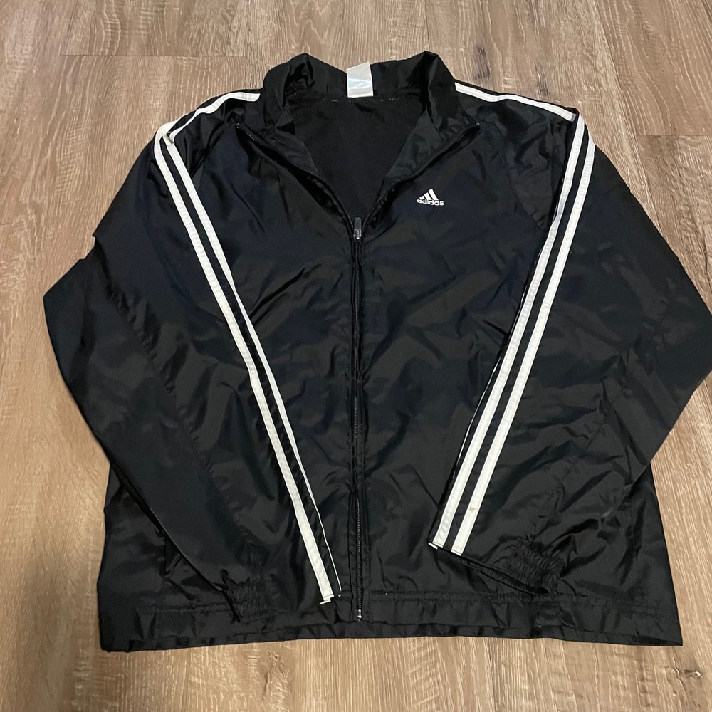 Adidas Mens Windbreaker Jacket Size S Black Nylon Full Zip Track Coat Activewear